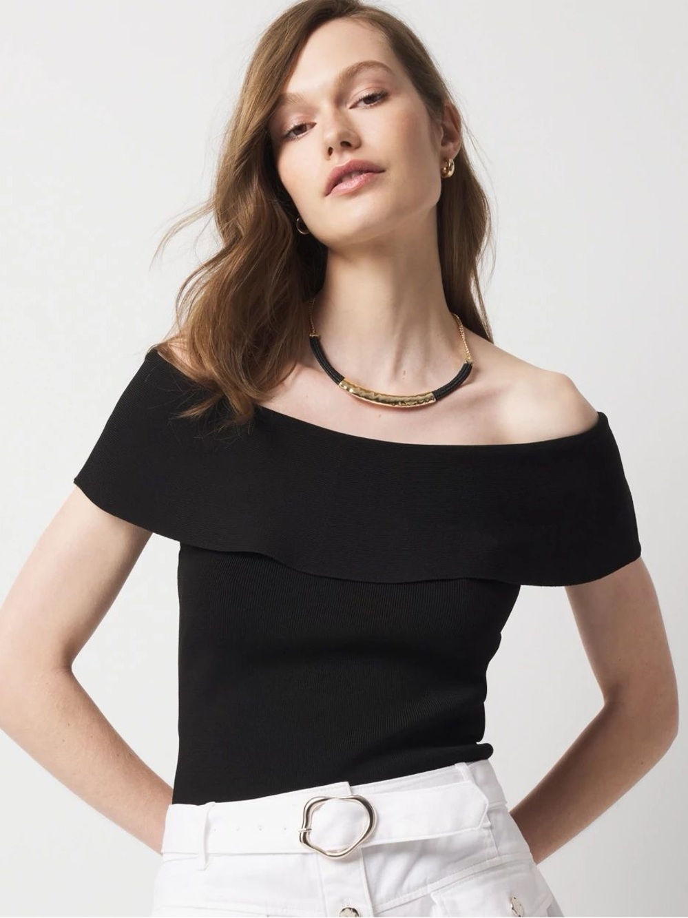 White House Black Market WHBM FORME Off Shoulder Knit Top XL NWT
